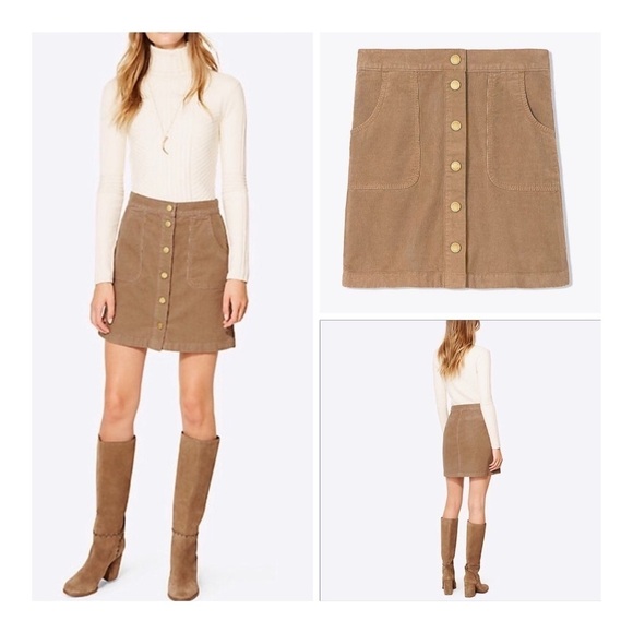 TORY BURCH Lucitano Snap Front Corduroy Skirt in Beach Wood - Picture 1 of 16